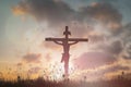 Silhouette Jesus ChristÂ deathÂ on Cross Crucifixion On Calvary Hill In Sunset Good Friday Risen In Easter Day Concept For